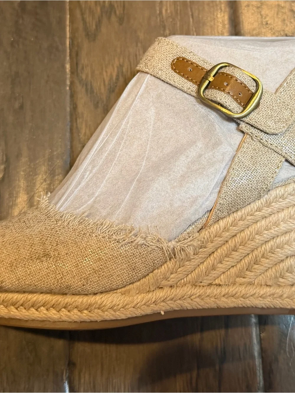 BRAND NEW Lucky Brand Frayed Espadrille Wedge Sandal in Beige